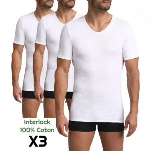 Pack 3 T-shirt Coton Blanc Col V