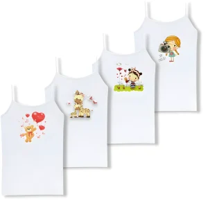 Pack 4 Débardeurs Fille Blanc Imprimés Dessins Animés