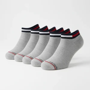 Pack de 6 Paires de Chaussettes Basses Tommy Hilfiger - Gris Chiné & Bordure Tricolore Signature