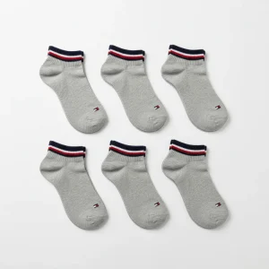 Pack de 6 Paires de Chaussettes Tommy Hilfiger - Gris & Logo Drapeau Brodé